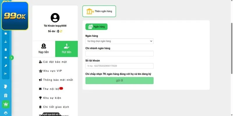 Quy trình rút tiền 99OK siêu tốc nếu thực hiện đúng hướng dẫn